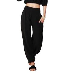 NWT Bobi Smocked Waist Pocket Jogger Gauze Pants Black Size XL Reg. $79